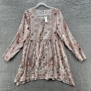 Anthropologie Lilka Dress Medium Cream Pink Paisley Flowy Boho Peasant Mini
